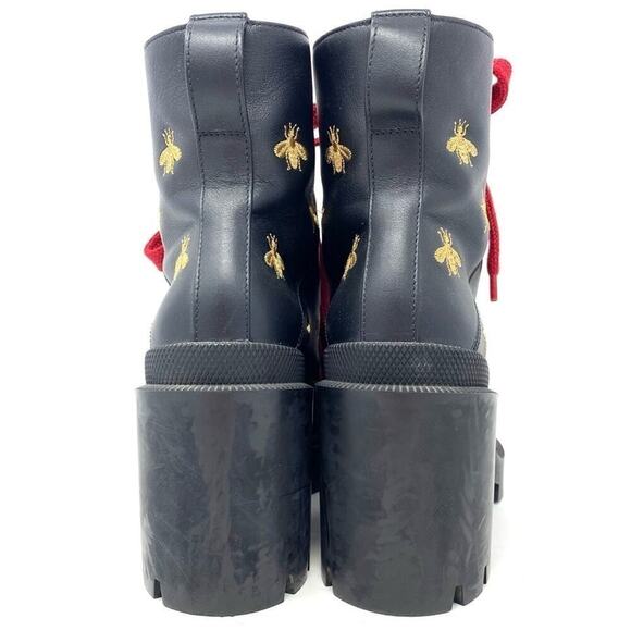 GUCCI BLACK LEATHER PLATFORM COMBAT BOOTS SZ 6 GOLD STARS BEES LUG SOLE - Picture 7 of 16